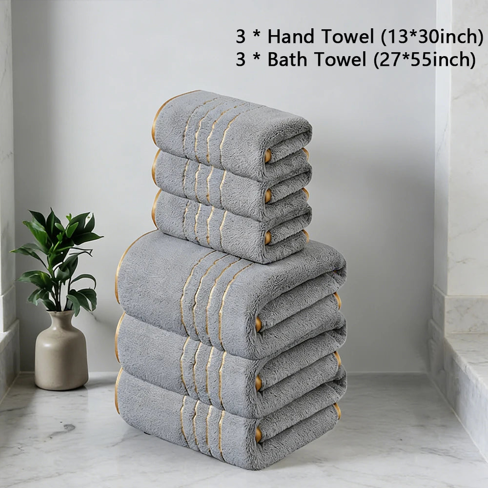 Premium Bath Towel Set – Soft & Absorbent, White, Grey & Dark Blue, 2/3/6/8 Pcs