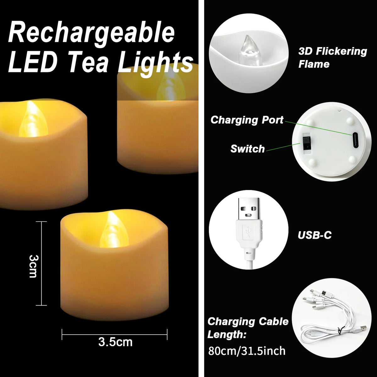 Rechargeable Flameless LED Tea Lights with Remote & Timer
