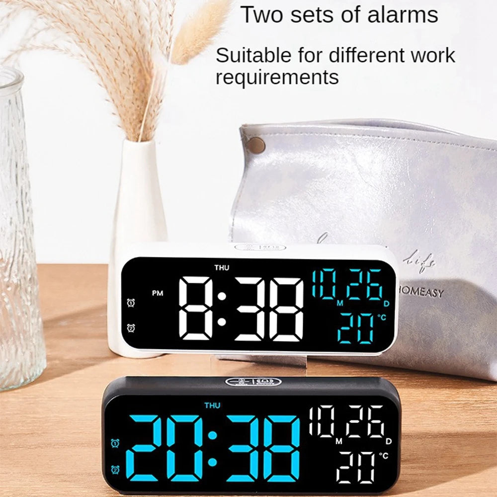 Digital Alarm Clock – Voice Control, Temperature & Date Display, 3 Brightness Levels, USB