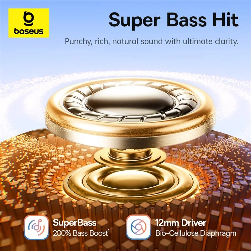 Baseus Bass BC1 Open-Ear Clip-On Earbuds – Bluetooth 6.0, 38H Battery, IP55