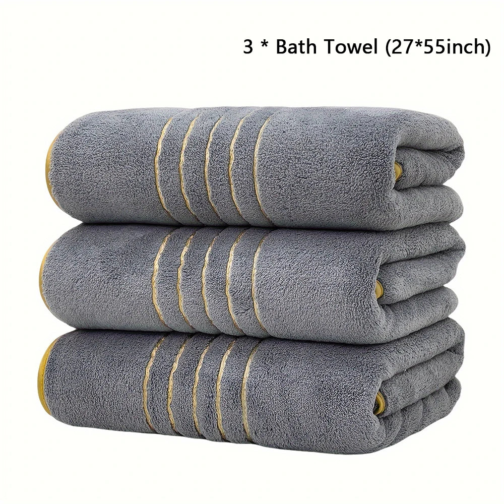 Premium Bath Towel Set – Soft & Absorbent, White, Grey & Dark Blue, 2/3/6/8 Pcs