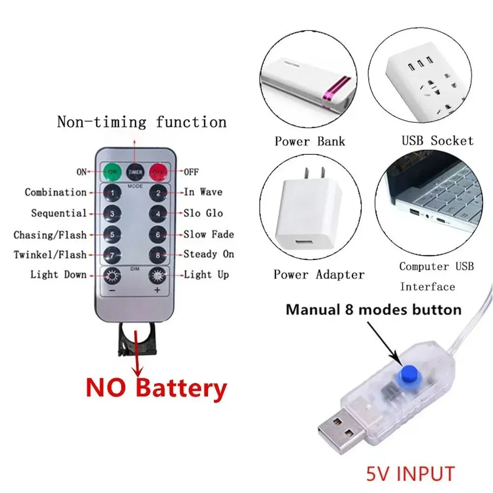 USB LED Curtain Lights with Remote – 100–600 LEDs