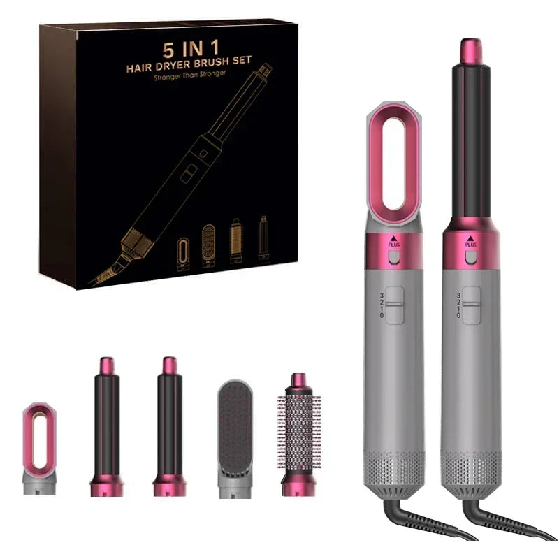 5-in-1 Hair Dryer & Styler Kit – Hot Air Brush, Curling Iron & Straightener
