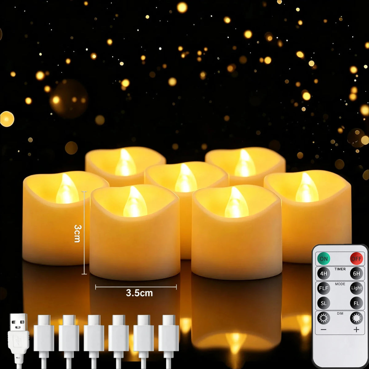 Rechargeable Flameless LED Tea Lights with Remote & Timer