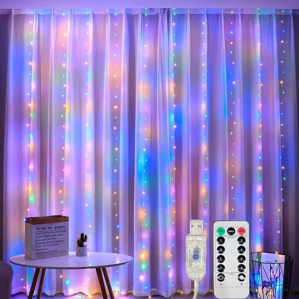 USB LED Curtain Lights with Remote – 100–600 LEDs