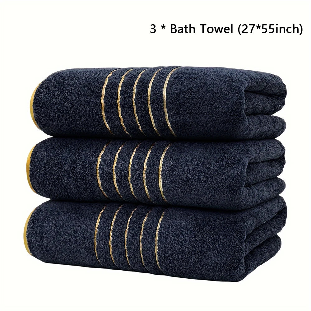 Premium Bath Towel Set – Soft & Absorbent, White, Grey & Dark Blue, 2/3/6/8 Pcs