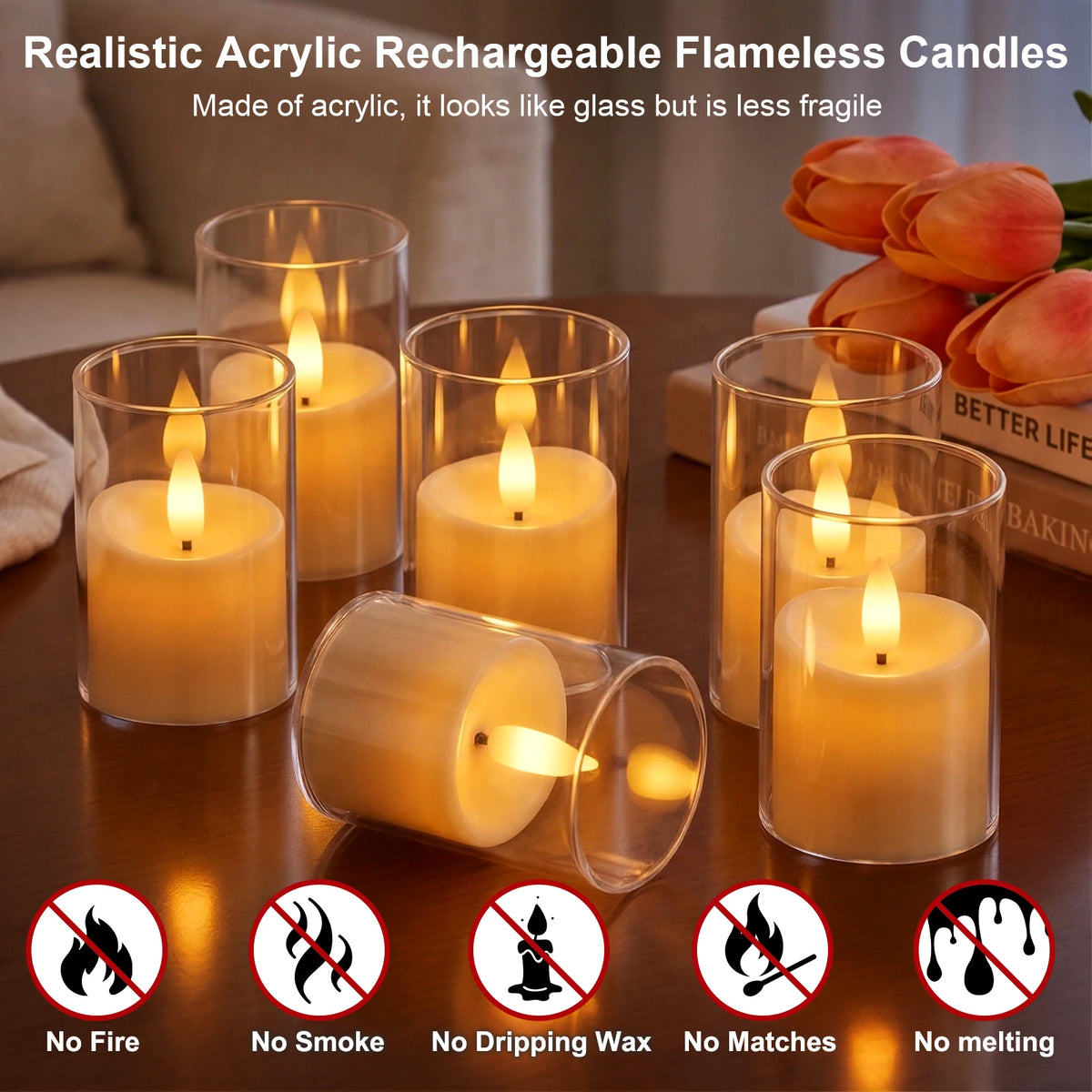 Rechargeable Flameless LED Tea Lights with Remote & Timer
