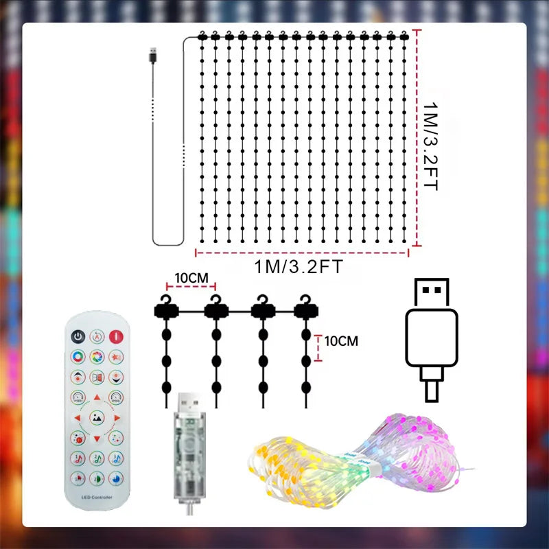 Smart RGB LED Curtain Lights with App Control & Music Sync
