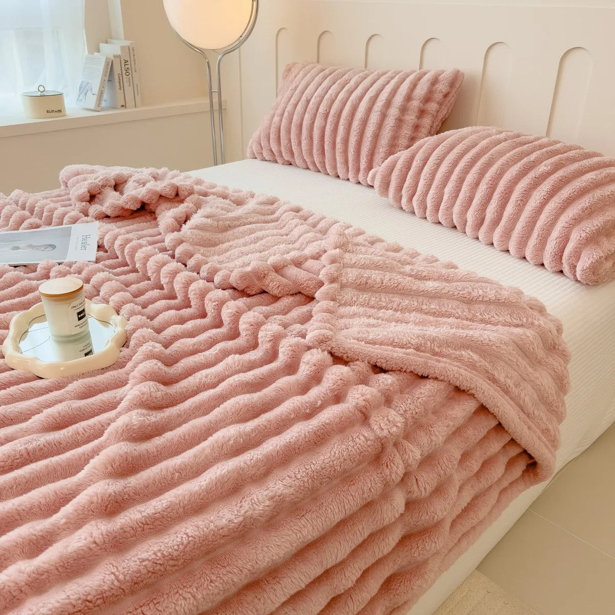 Soft Striped Blanket – Thickened Coral Fleece, Bed Cover, Nap & Pet Blanket, 3 Sizes