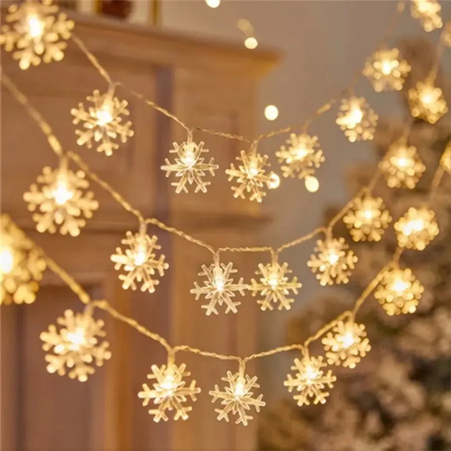 LED Snowflake String Lights – USB or Battery, 10–40 LEDs