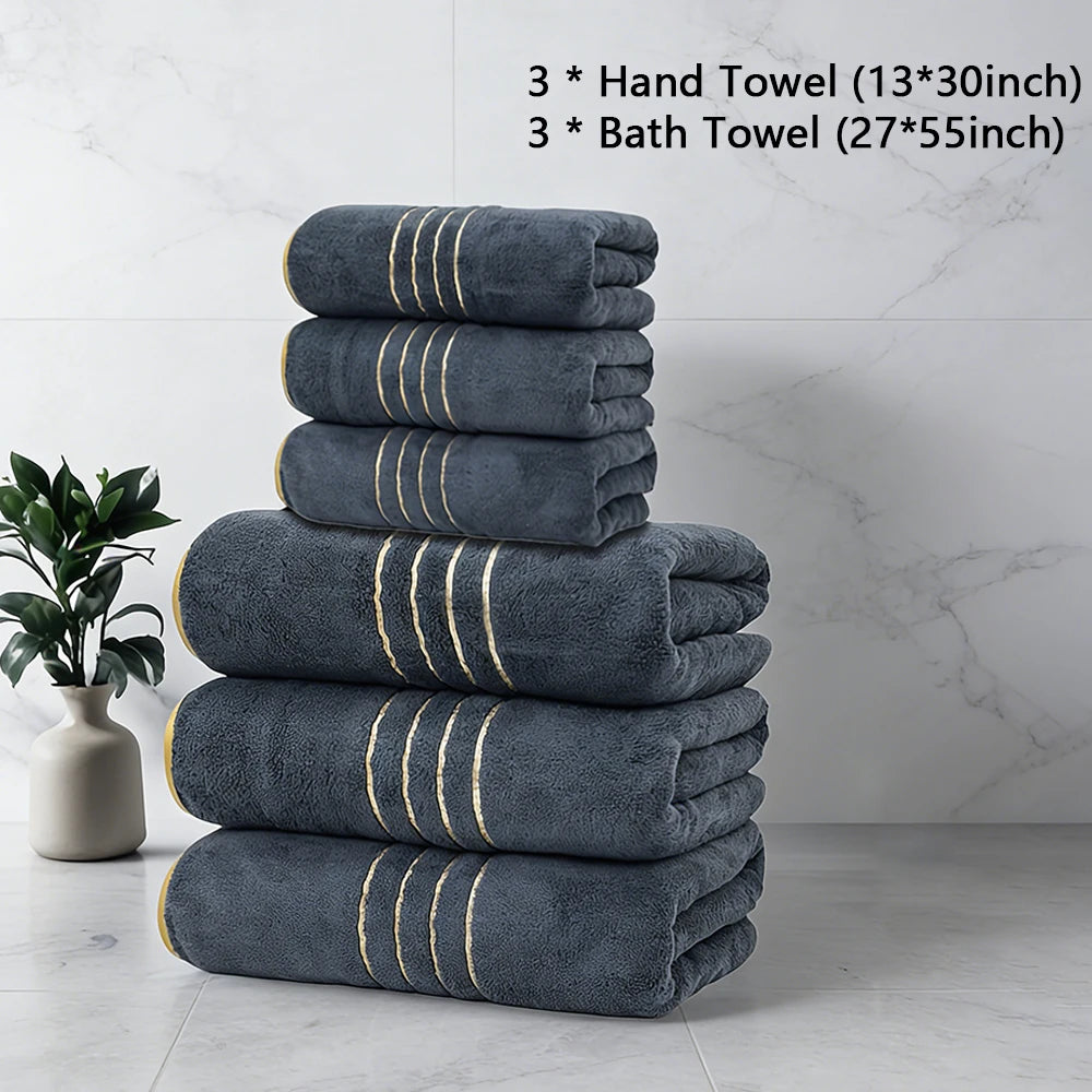 Premium Bath Towel Set – Soft & Absorbent, White, Grey & Dark Blue, 2/3/6/8 Pcs