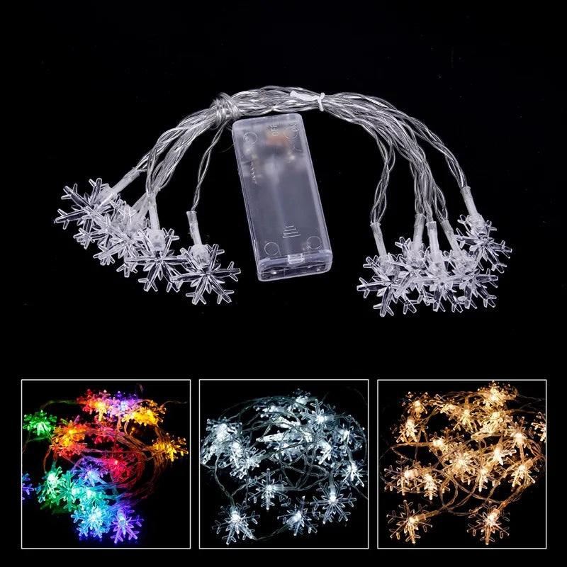 LED Snowflake String Lights – USB or Battery, 10–40 LEDs