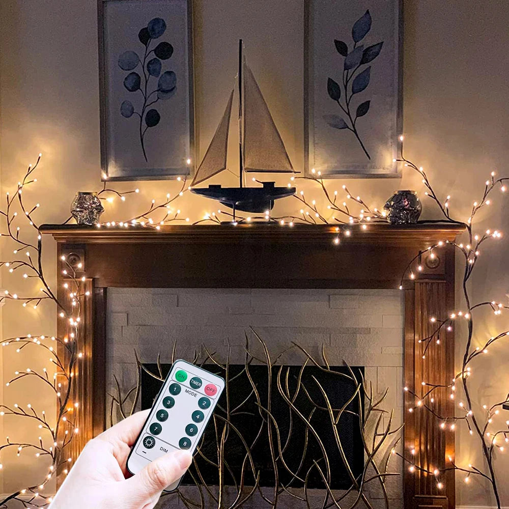 Warm White LED Willow Vine Lights – USB or Solar, 72/96 LEDs