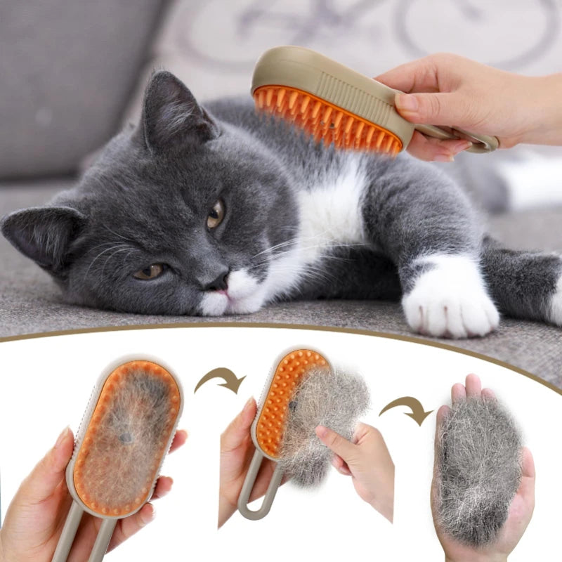 3-in-1 Cat Steam Brush – Electric Grooming, Massage & Hair Remover
