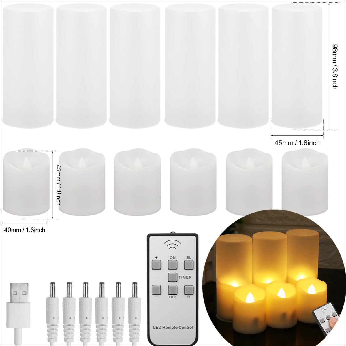 Rechargeable Flameless LED Tea Lights with Remote & Timer