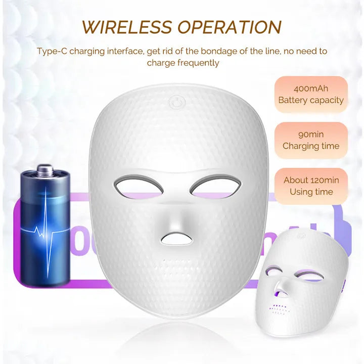 Wireless 7-Color LED Face Mask with USB-C Charging